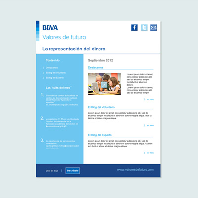 Disseny Newsletter Campanya Valores de Futuro del BBVA, 2012